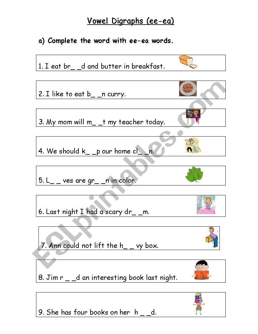 Vowel digraphs [ee-ea] worksheet